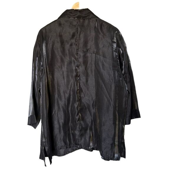 Glamour Badgley Mischka Blouse Size L Black Textured Sheer 3/4 Sleeve Elegant - Picture 2 of 4